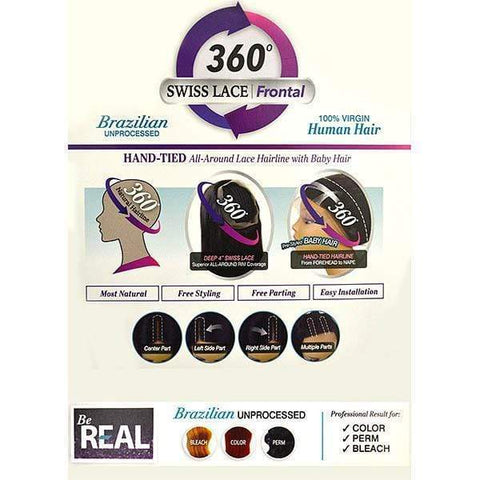 Bobbi Boss 100% Human Hair (Single Pack) NATURAL Bobbi Boss Be Real 100% Virgin Brazilian Unprocessed 360 Swiss Lace Frontal - NATURAL STRAIGHT