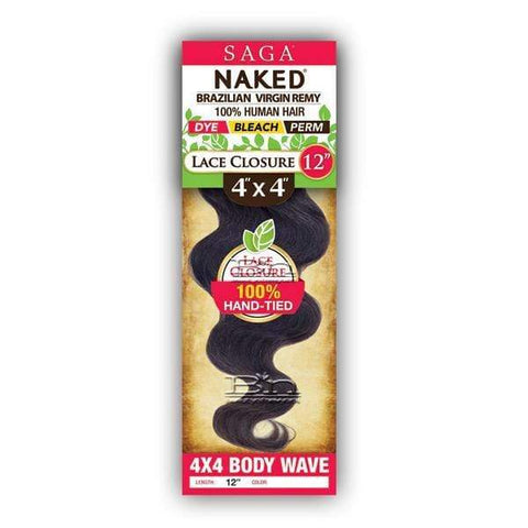 Saga Naked Brazilian Virgin Remy 100% Human Hair 4X4 Lace Frontal Closure - BODY WAVE 12"-16" - SoGoodBB.com
