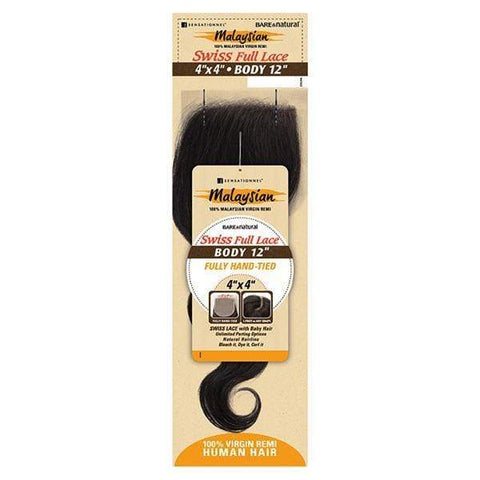 Sensationnel Bare & Natural Frontal Lace Closure Malaysian Virgin Remi - 4X4 Swiss Full Lace Closure Body 12" - SoGoodBB.com