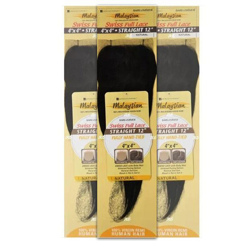 Sensationnel Bare & Natural Frontal Lace Closure Malaysian Virgin Remi - 4X4 Swiss Full Lace Closure Straight 12" - SoGoodBB.com