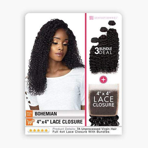 Sensationnel Bare & Natural Virgin Remi Human Hair Weave - BOHEMIAN 3PCS + 4x4 CLOSURE - SoGoodBB.com