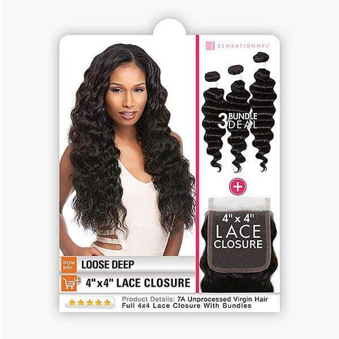 Sensationnel Bare & Natural Virgin Remi Human Hair Weave - LOOSE DEEP 3PCS + 4x4 CLOSURE - SoGoodBB.com