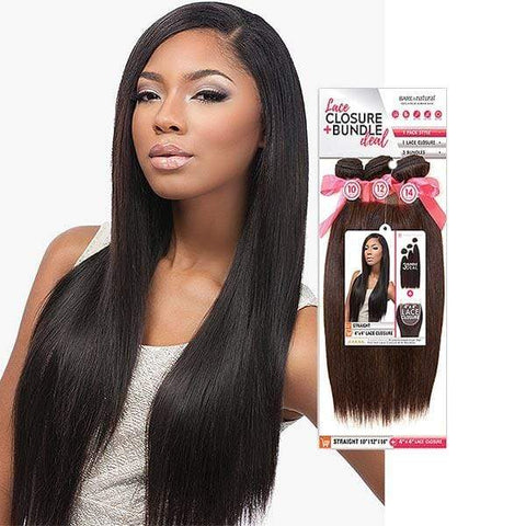 Sensationnel Bare & Natural Virgin Remi Human Hair Weave - STRAIGHT 3PCS + 4x4 CLOSURE - SoGoodBB.com