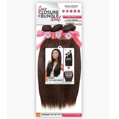Sensationnel Bare & Natural Virgin Remi Human Hair Weave - STRAIGHT 3PCS + 4x4 CLOSURE - SoGoodBB.com